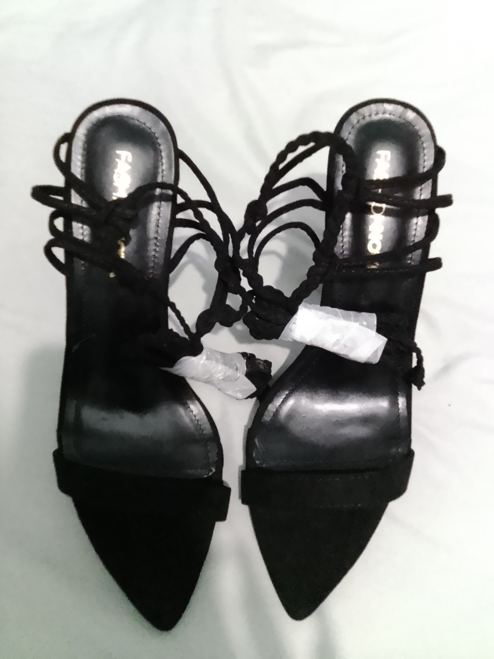 Fashion Nova Black Lace-Up Pointed Toe Heels